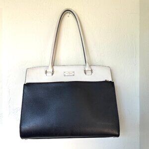 Kate Spade Black & Cream Leather Colorblock Tote Shoulder Bag — EUC